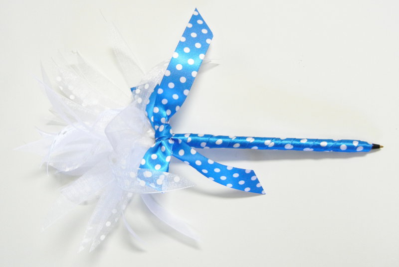 Blue Polka Dot Party Ribbon Pen